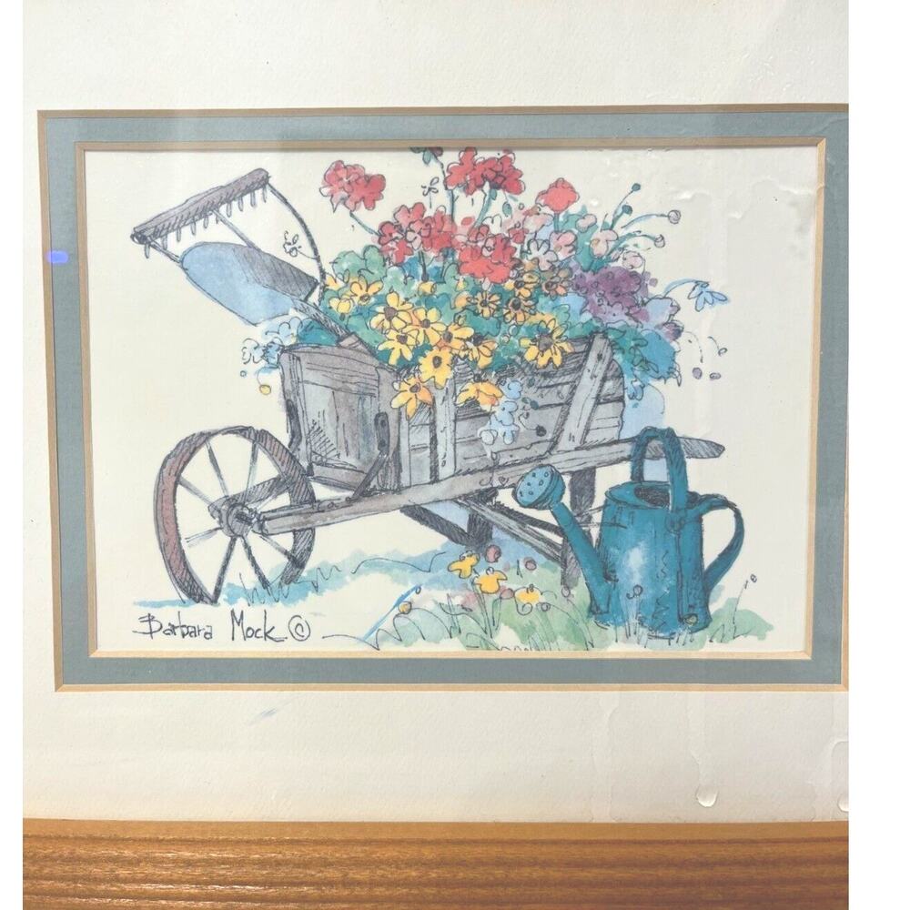 Art Print Botanical Barbara Mock Signed Small 11.25 x 9.25 " Framed Cottagecore